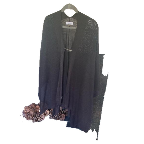 Open Knit Weave Cape Poncho Coat Open Knit Weave Cape Black Metallic One Size - Picture 13 of 15